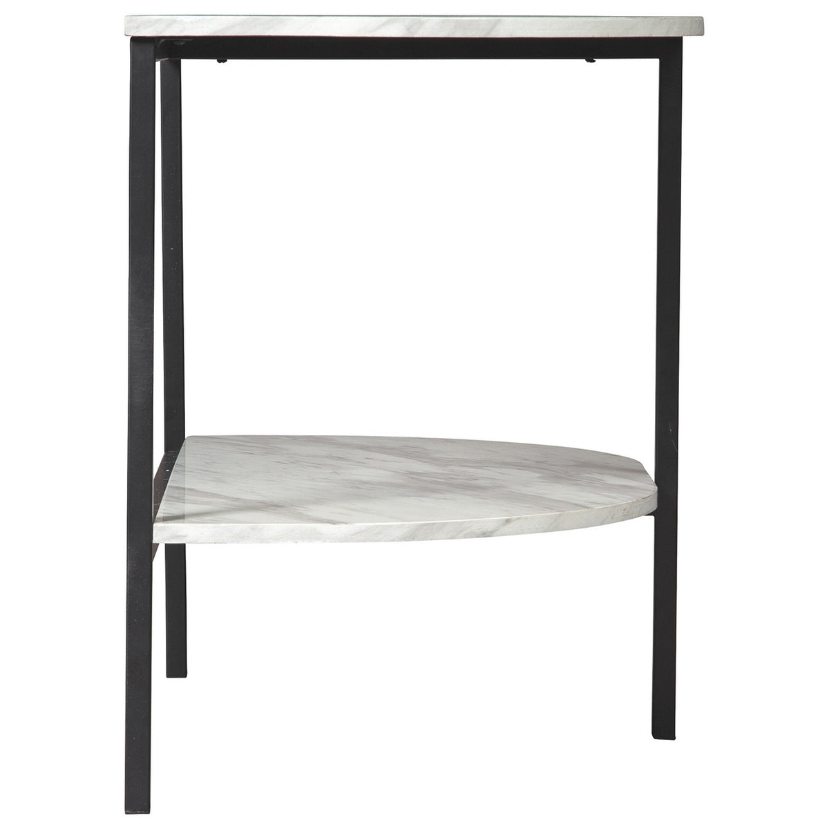 Crescent Moon Shaped Marble Top Metal Chair Side End Table, White and Black - BM226511