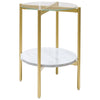 Glass Top Metal End Table with Marble Shelf, Gold and White - BM226512