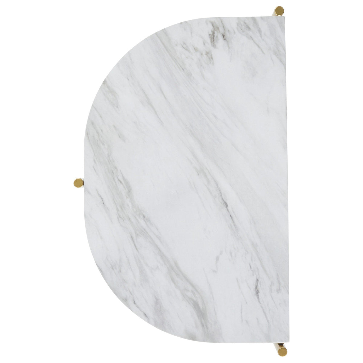 Crescent Moon Shaped Marble Top Metal Chair Side End Table, White and Gold - BM226513