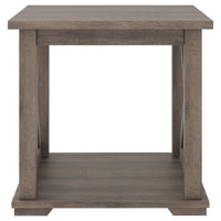 Wooden Square End Table with Bottom Shelf and Cross Design Sides, Brown - BM226540