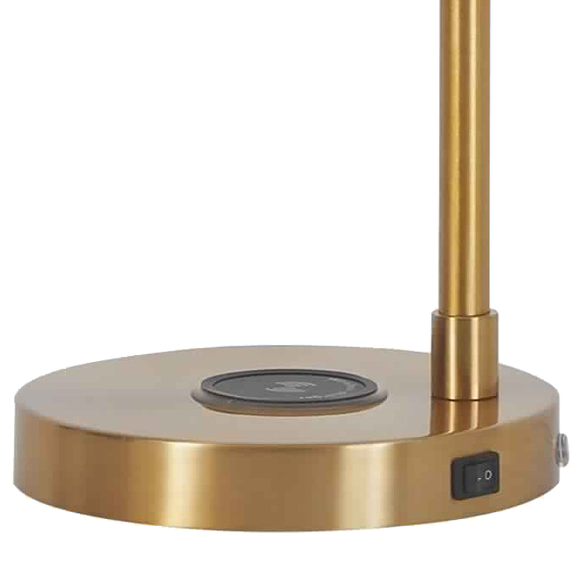 Metal Desk Lamp with Round Glass Shade and Wireless Charger, Gold - BM226571