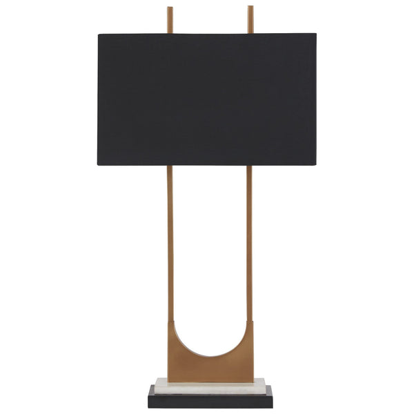 U Shaped Metal Body Table Lamp with Marble Base, Gold and Black - BM226575