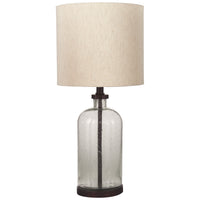 Cylindrical Seeded Glass Table Lamp with Fabric Drum Shade, Beige and Clear - BM226582
