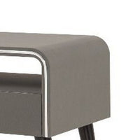 Curved Edge 1 Drawer Nightstand with Chrome Trim, Gray and Black - BM226952