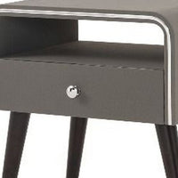 Curved Edge 1 Drawer Nightstand with Chrome Trim, Gray and Black - BM226952