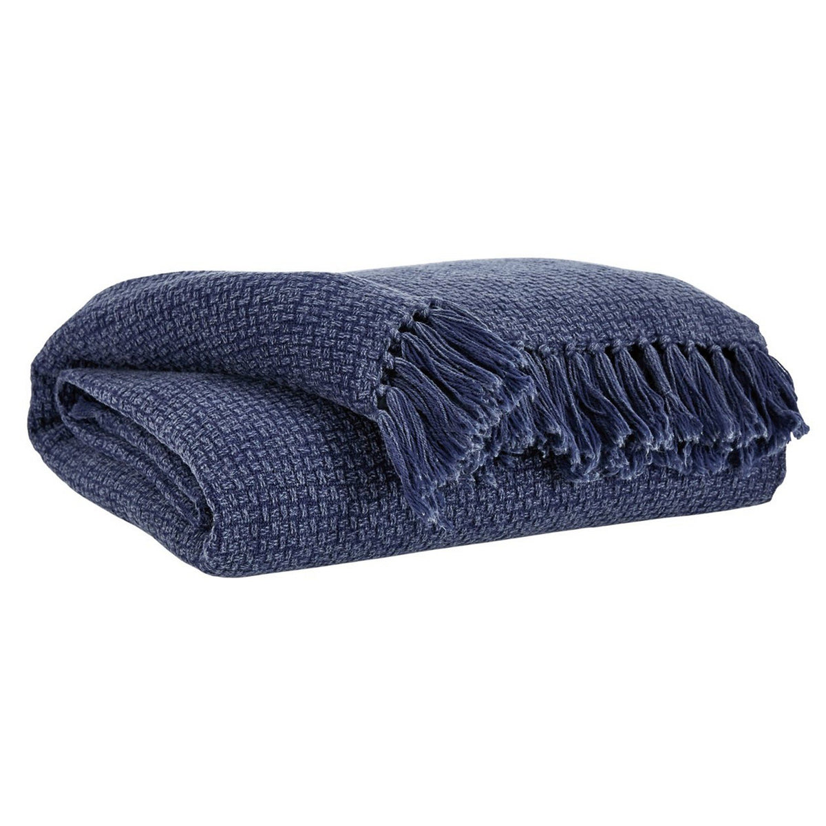 60 x 50 Cotton Throw with Textured and Fringe Details, Set of 3, Navy  Blue - BM226980