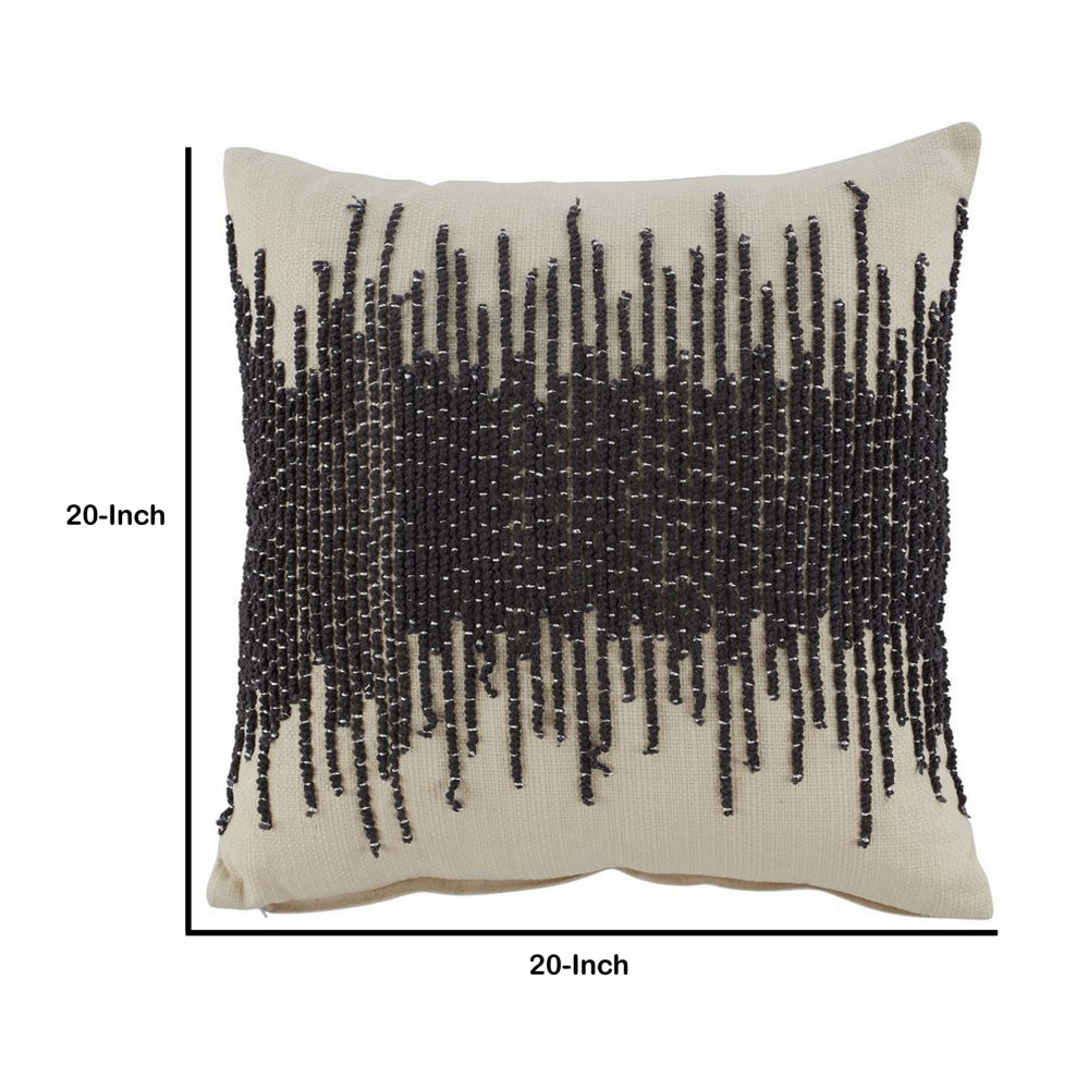 20 Inch Accent Pillow, Embroidered Details, Set of 4, Gray, Cream - BM226990