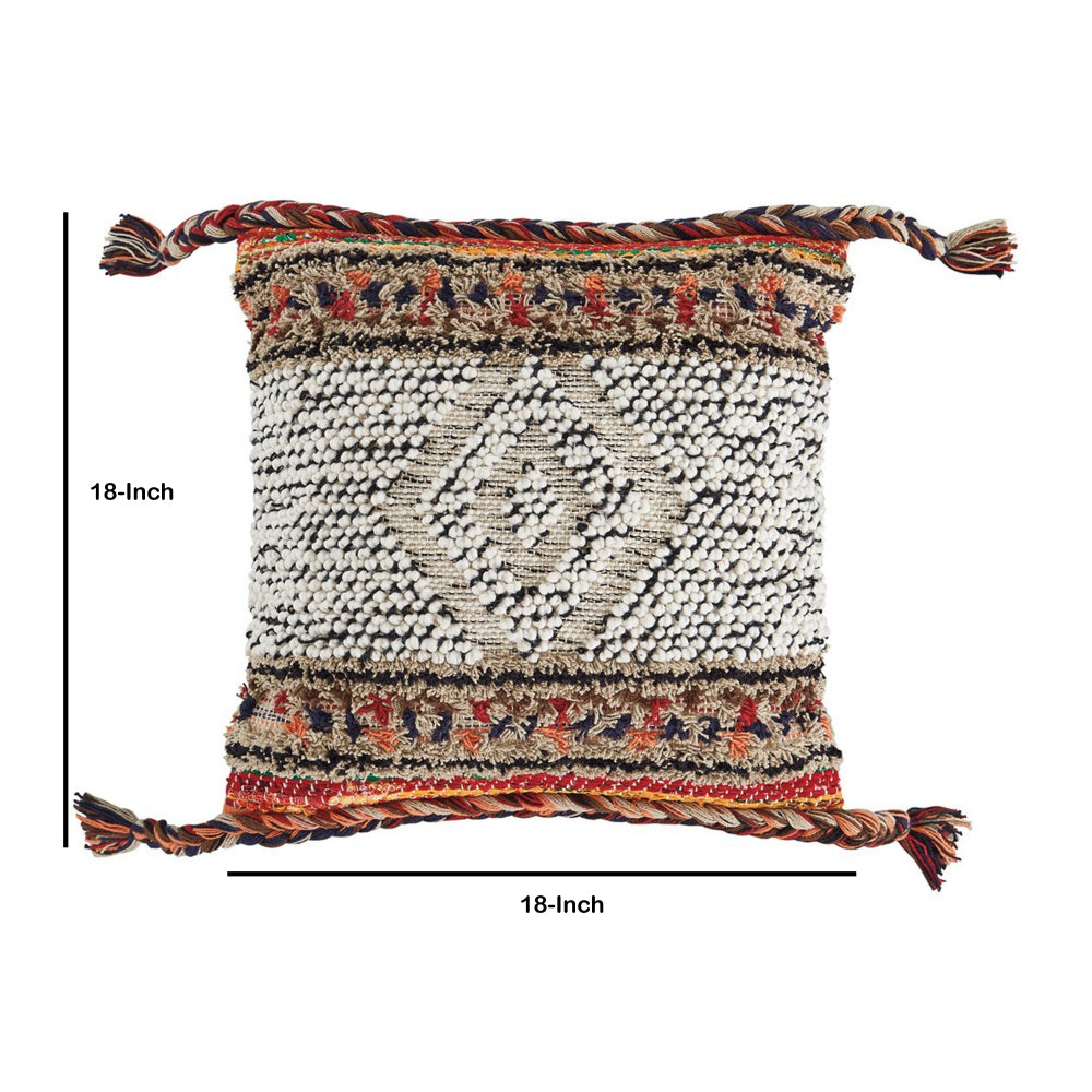 18 Inch Cotton Accent Pillow, Braided Details, Set of 4, Multicolor - BM227007