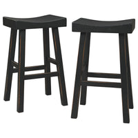 31 Inch Wooden Saddle Stool with Angular Legs, Set of 2, Black - BM227040