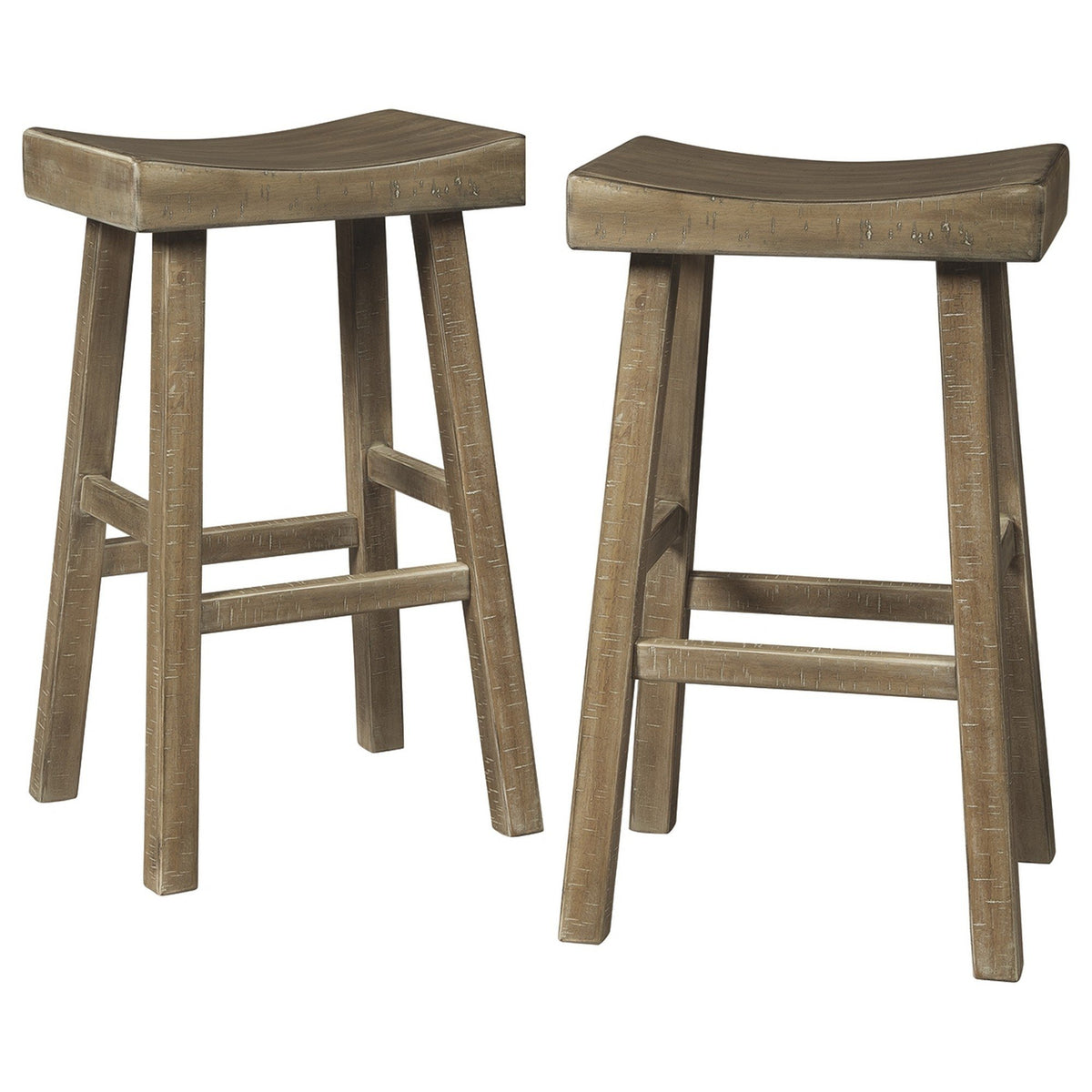 31 Inch Wooden Saddle Stool with Angular Legs, Set of 2, Brown - BM227042