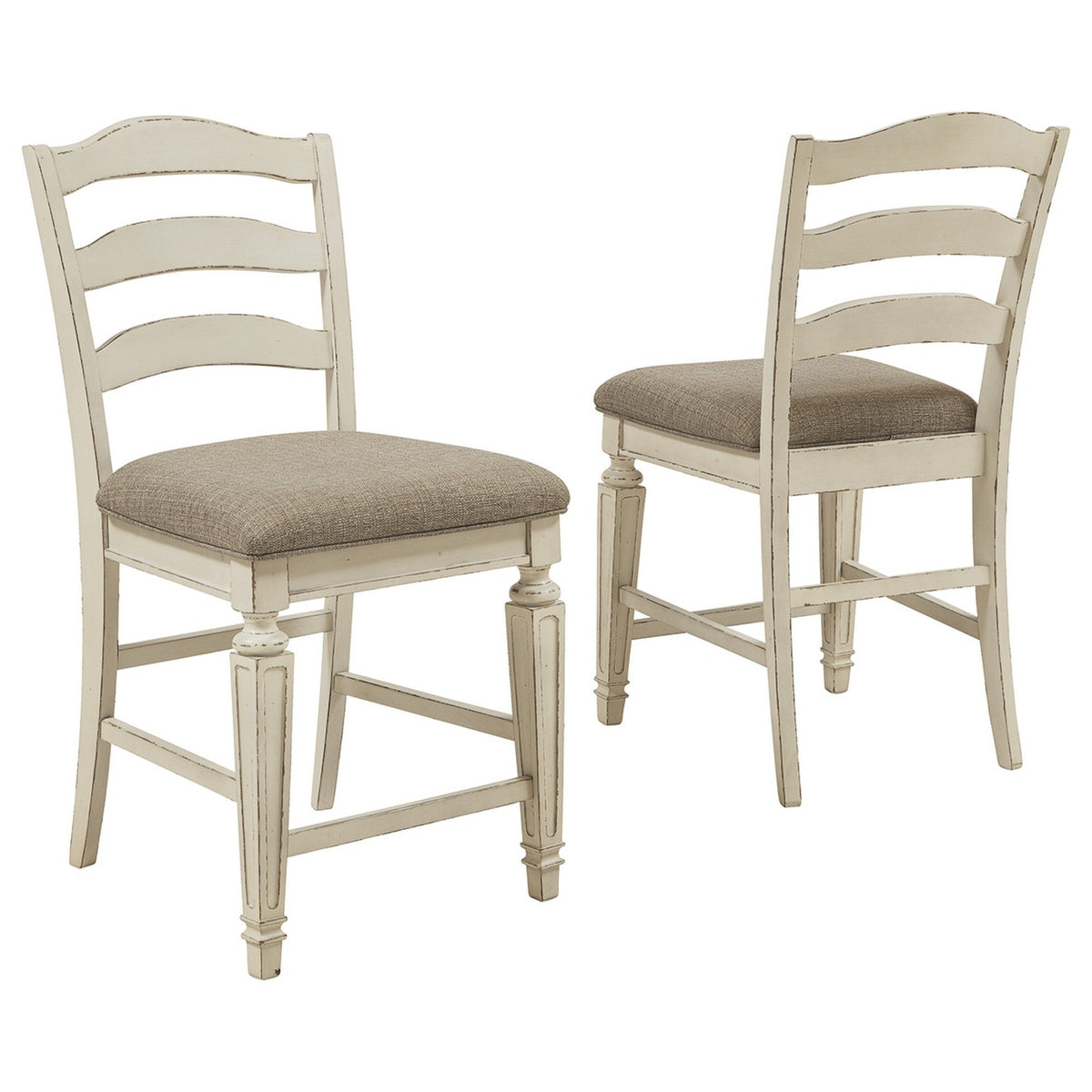 Fabric Upholstered Barstool with Ladder Back, Set of 2, White and Brown - BM227049