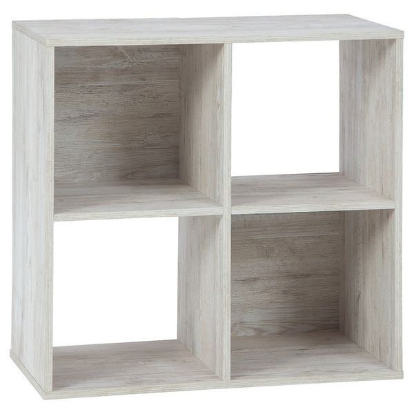 4 Cube Wooden Organizer with Grain Details, Washed White - BM227055