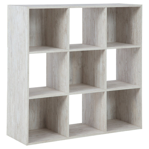 9 Cube Wooden Organizer with Grain Details, Washed White - BM227058