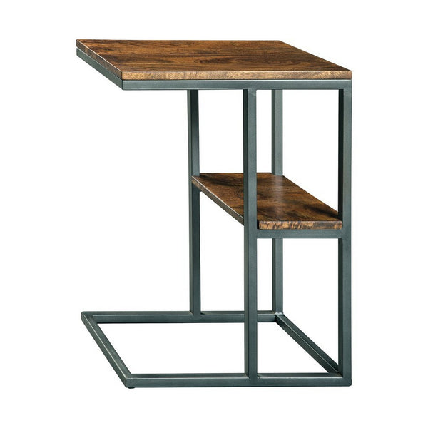Wooden Top Accent Table with 1 Fixed Shelf and Metal Frame,Black and Brown - BM227087