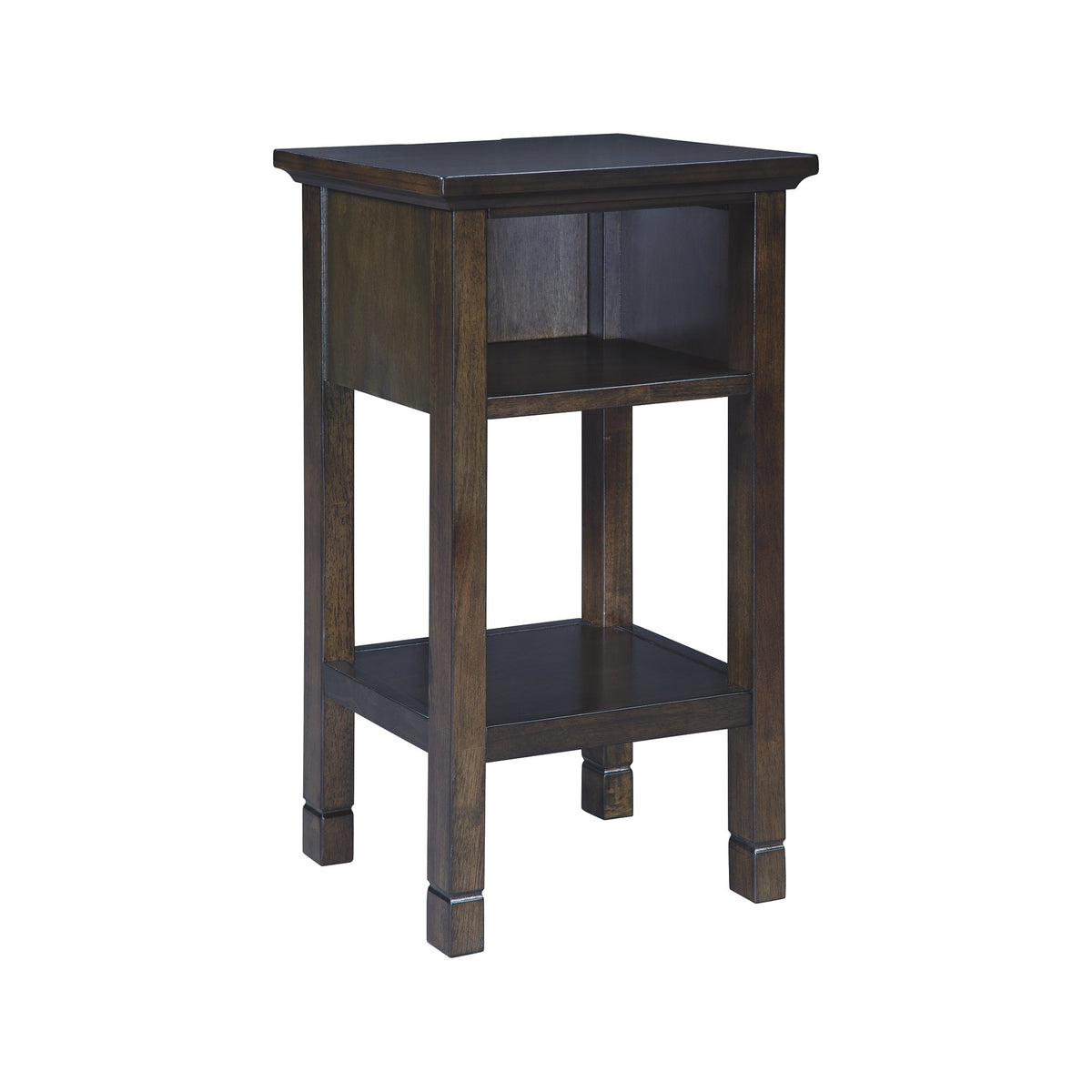 1 Storage Cubby Wooden Accent Table with Power Cord and Block Legs, Brown - BM227091