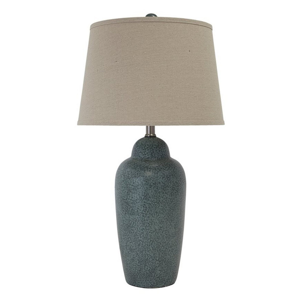 150 Watt Ceramic Body Table Lamp with Tapered Fabric Shade, Green and Beige - BM227185