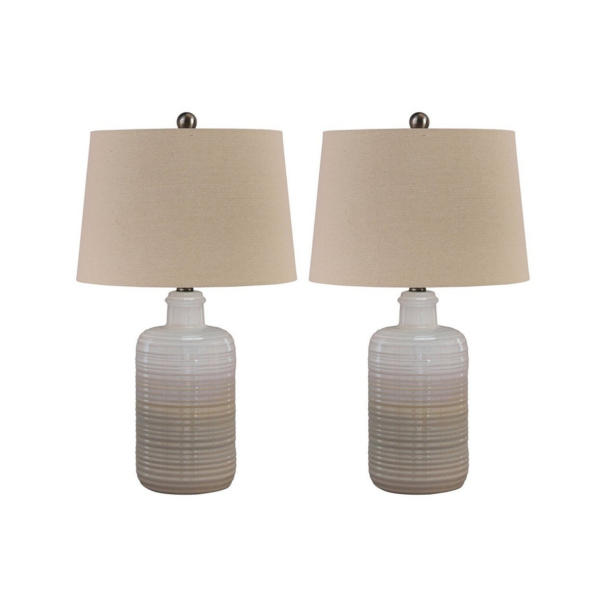 Ceramic Body Table Lamp with Brushed Details, Set of 2, Beige and White - BM227188