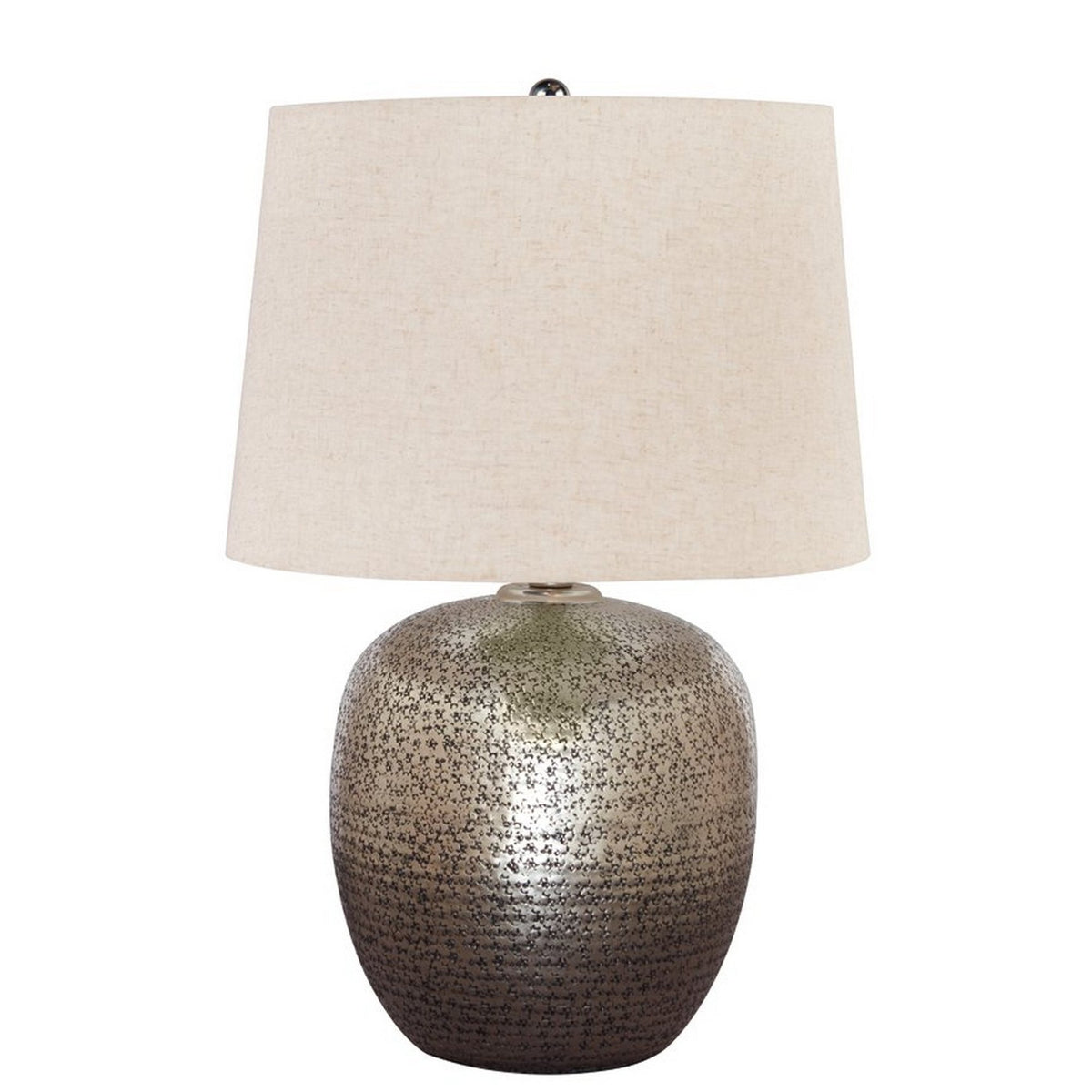Bellied metal Body Table Lamp with Splotched Details, Brass and Cream - BM227196