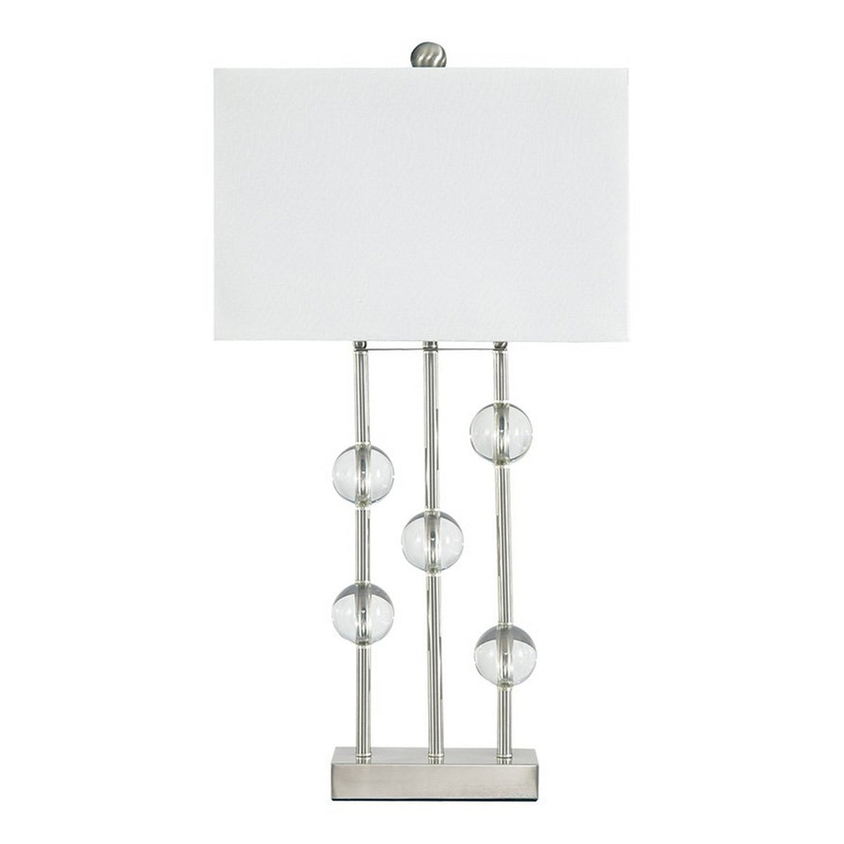 Crystal Accented Metal Table Lamp with Hardback Shade, White and Silver - BM227346