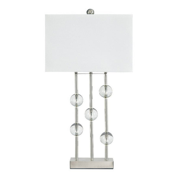 Crystal Accented Metal Table Lamp with Hardback Shade, White and Silver - BM227346