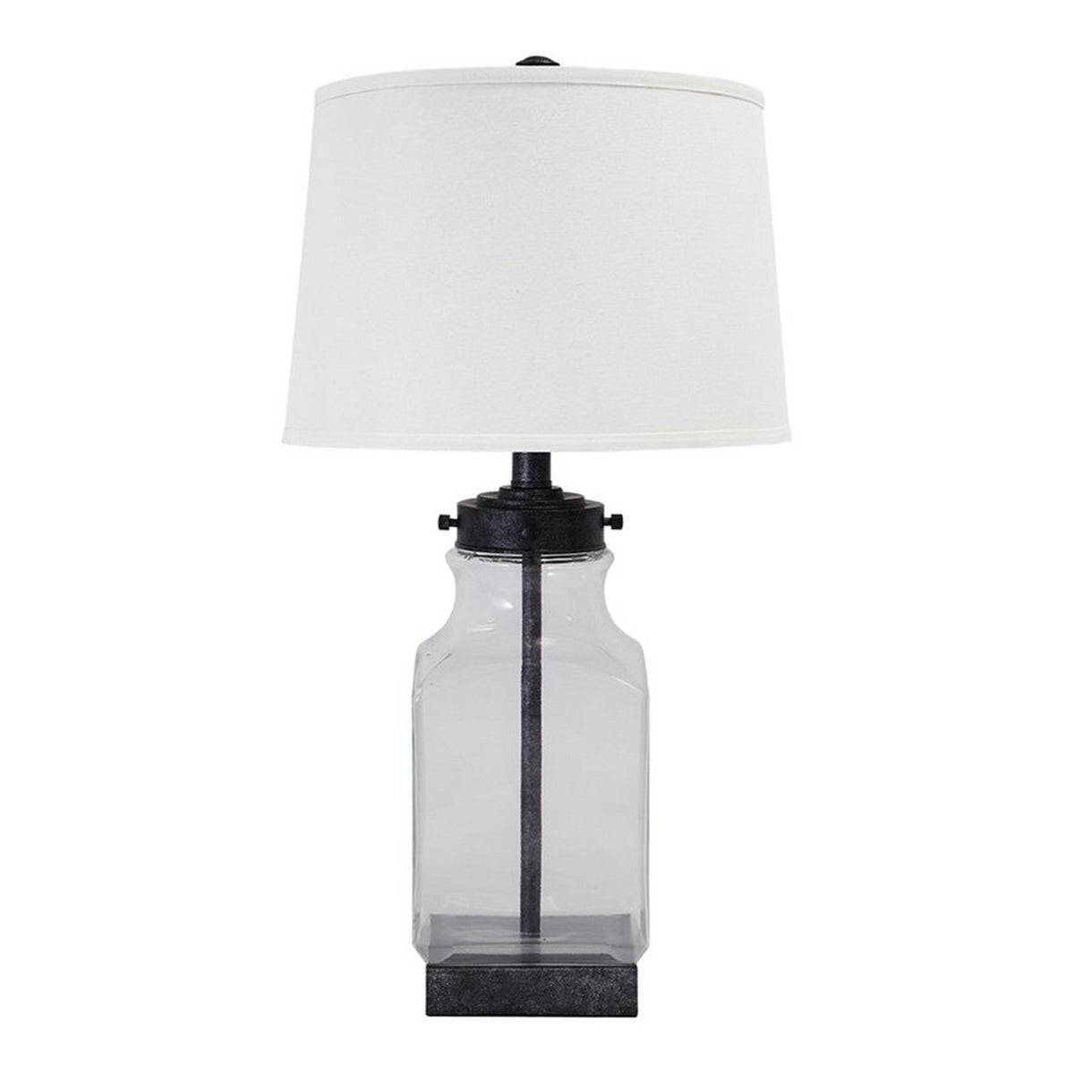 Smoky Glass Frame Table Lamp with Fabric Shade, Light Gray and Clear - BM227350
