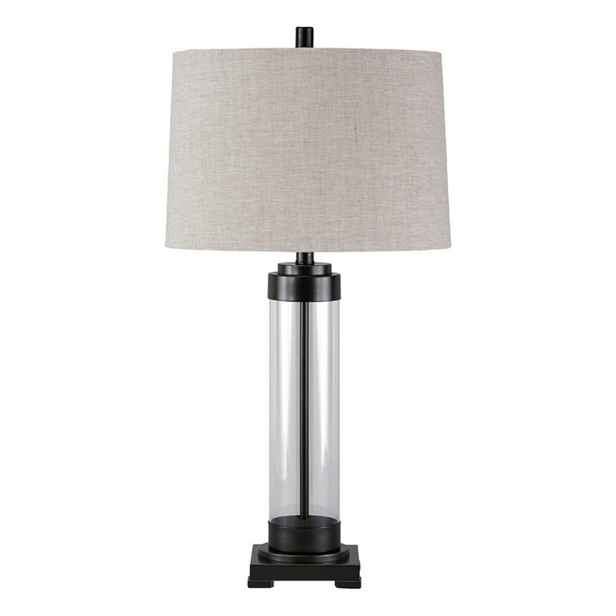 Glass and Metal Frame Table Lamp with Fabric Shade, Gray and Black - BM227351