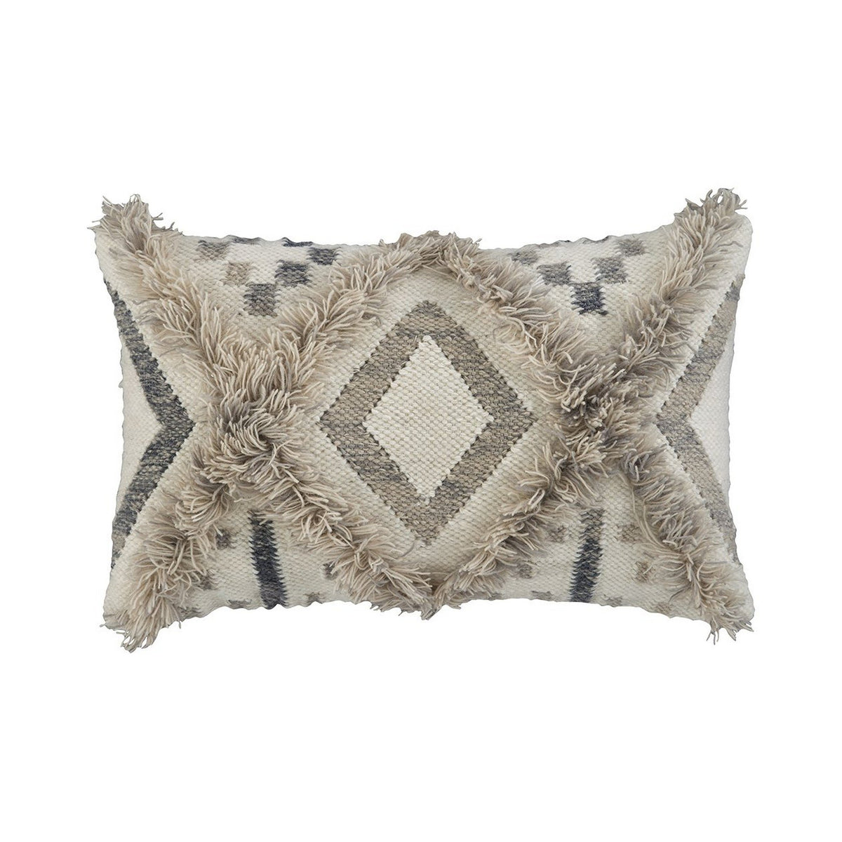 22 x 14 Woolen Face Accent Pillow with Fringe Details, Set of 4, Cream - BM227356
