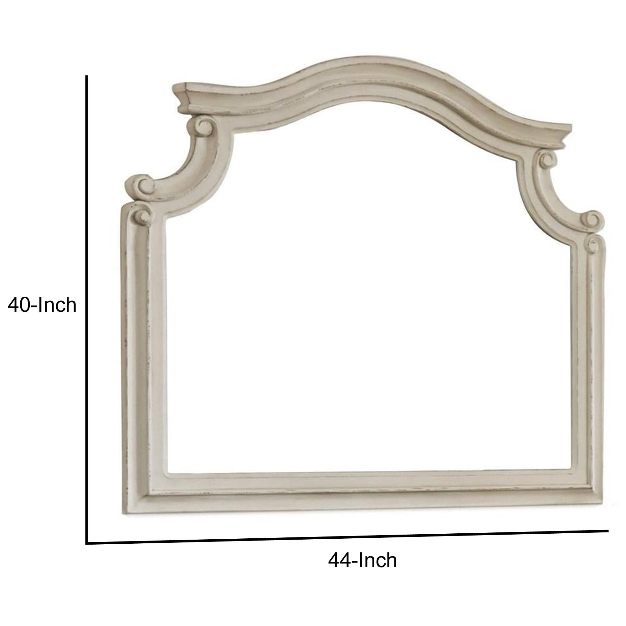 Benjara Scalloped Top Wood Encased Mirror with Molded