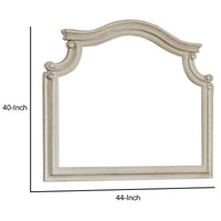 Scalloped Top Wood Encased Mirror with Molded Details, Antique White - BM227370