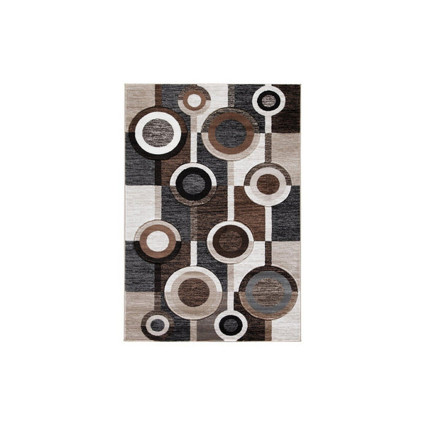 Machine Woven Fabric Rug with Circular Pattern, Large, Brown and Cream - BM227493