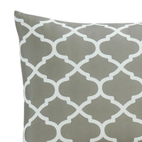3 Piece Queen Comforter Set with Quatrefoil Design, Gray and White - BM227504