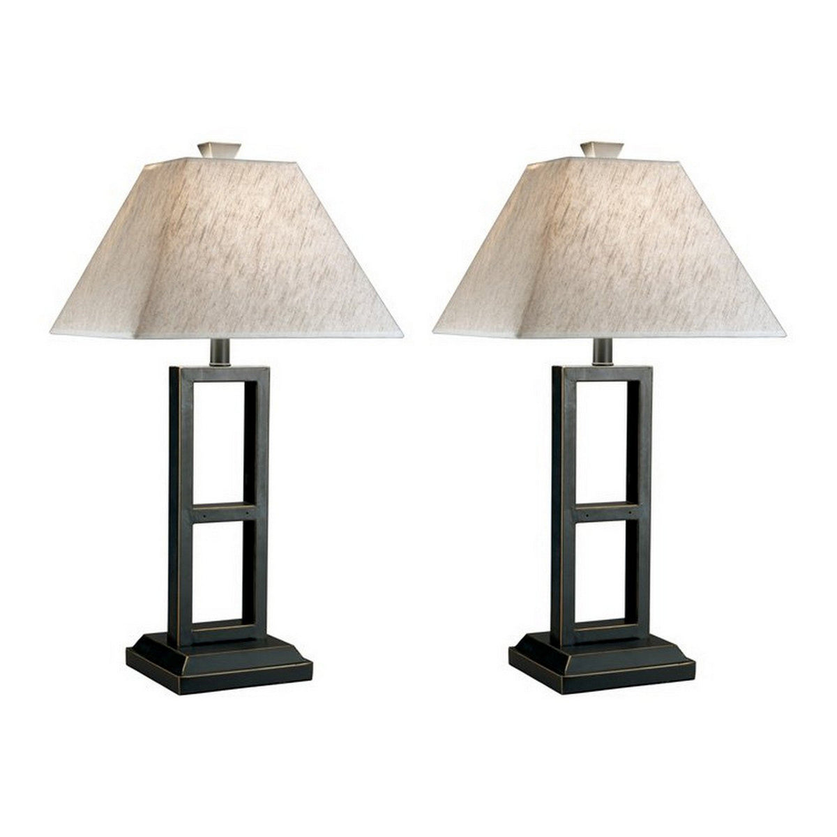 Geometric Metal Body Table Lamp with Fabric Shade, Set of 2,Black and White - BM227561