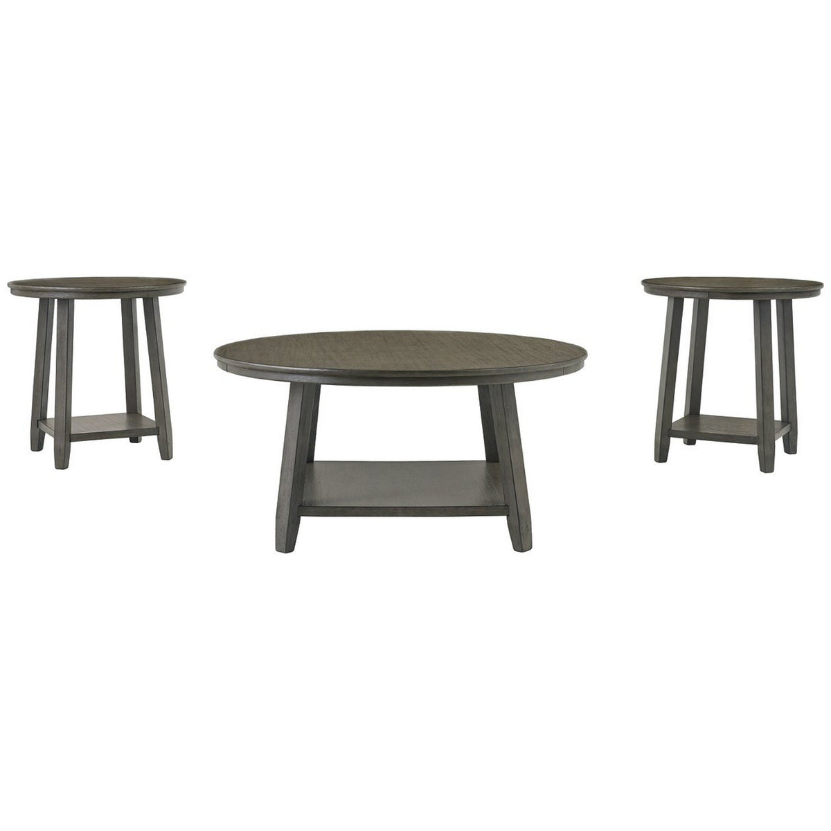 3 Piece Occasional Table Set with Open Bottom Shelf, Antique Gray - BM227574