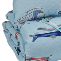 Aircraft Print Fabric Upholstered 2 Piece Twin Quilt Set, Multicolor - BM227606