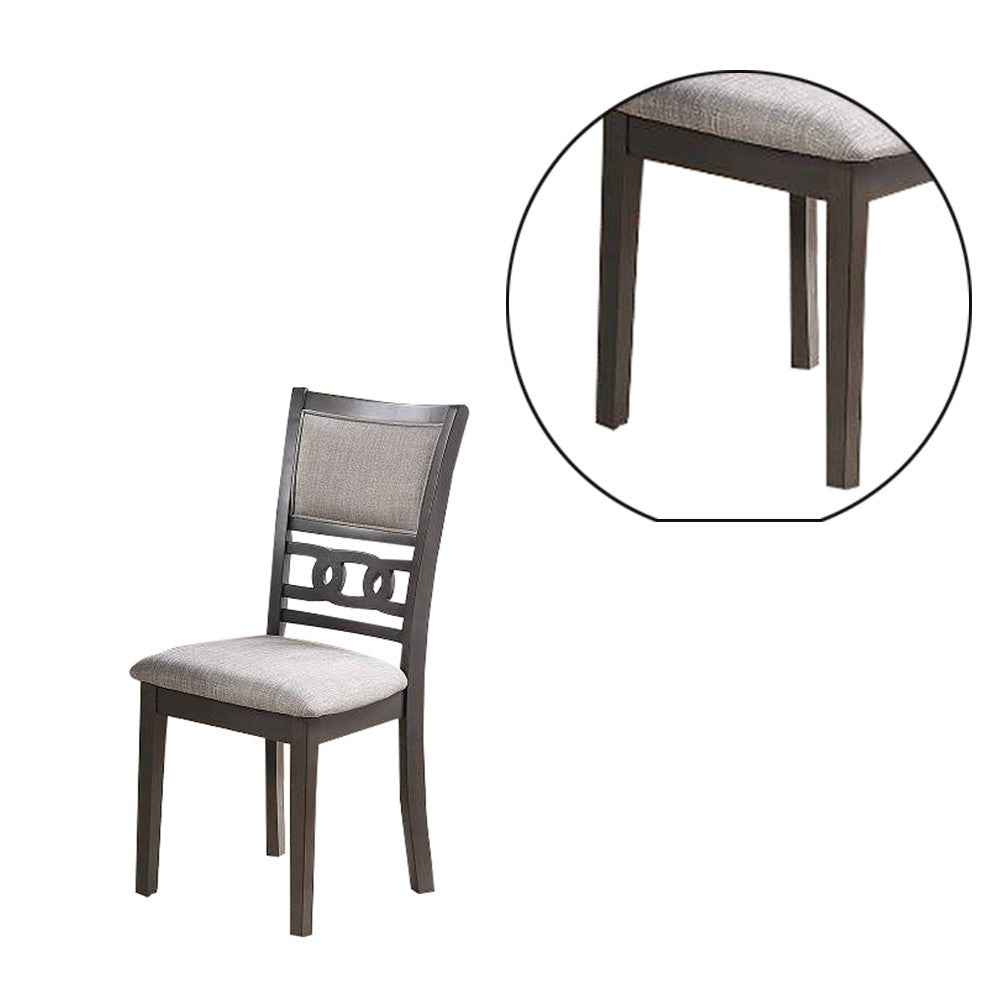 Fabric Upholstered Dining Chair with Panel Back, Knot Cut Outs, Set of 2, Gray - BM228572