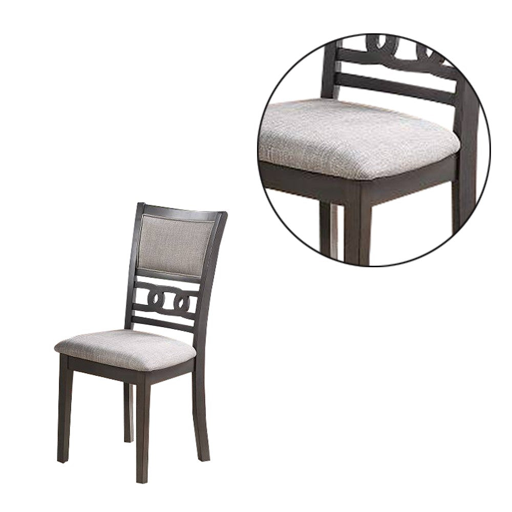 Fabric Upholstered Dining Chair with Panel Back, Knot Cut Outs, Set of 2, Gray - BM228572