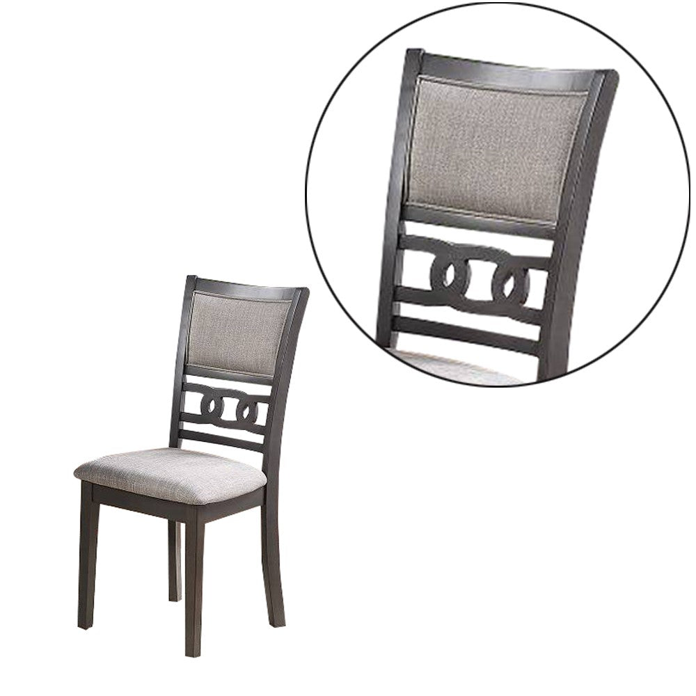 Fabric Upholstered Dining Chair with Panel Back, Knot Cut Outs, Set of 2, Gray - BM228572