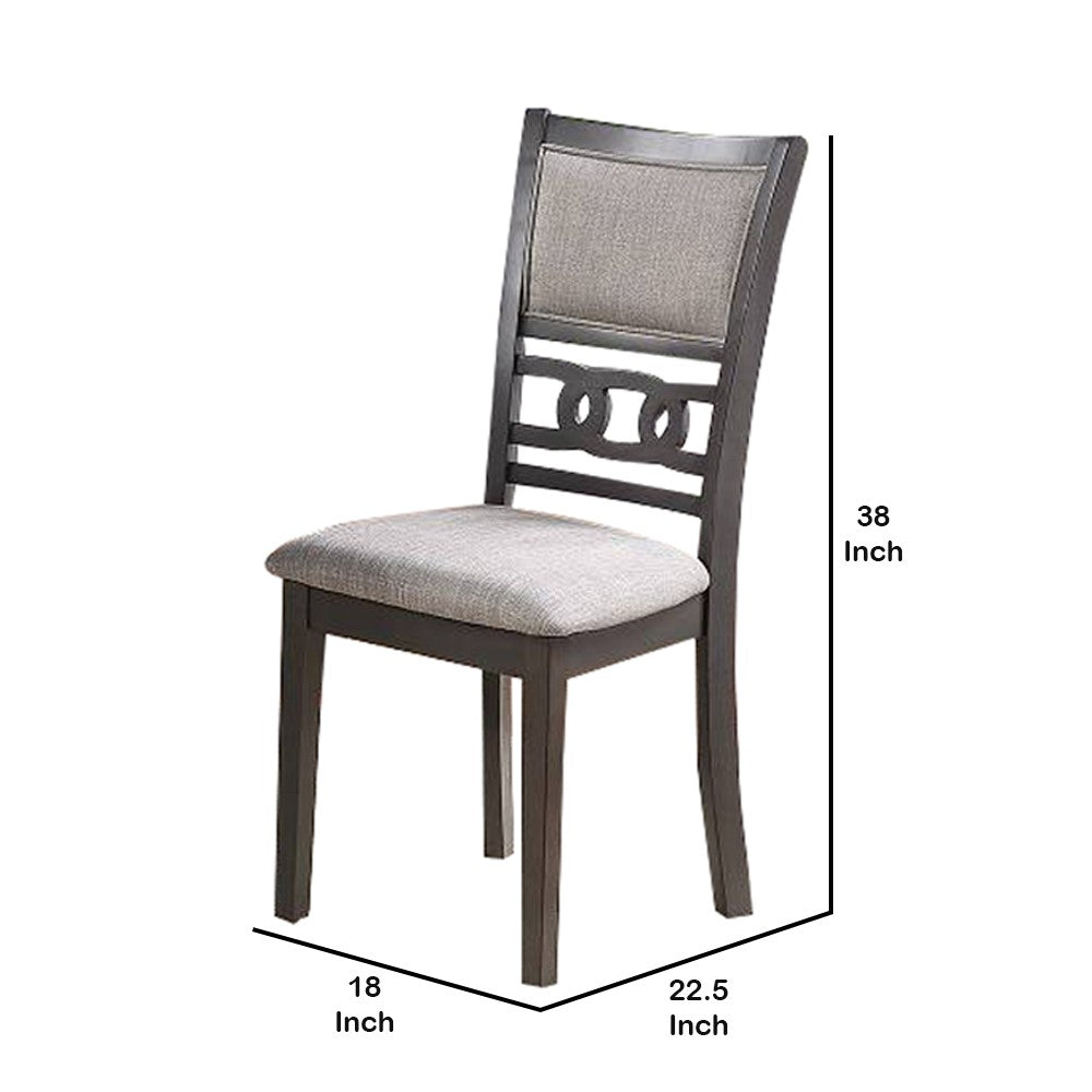 Fabric Upholstered Dining Chair with Panel Back, Knot Cut Outs, Set of 2, Gray - BM228572