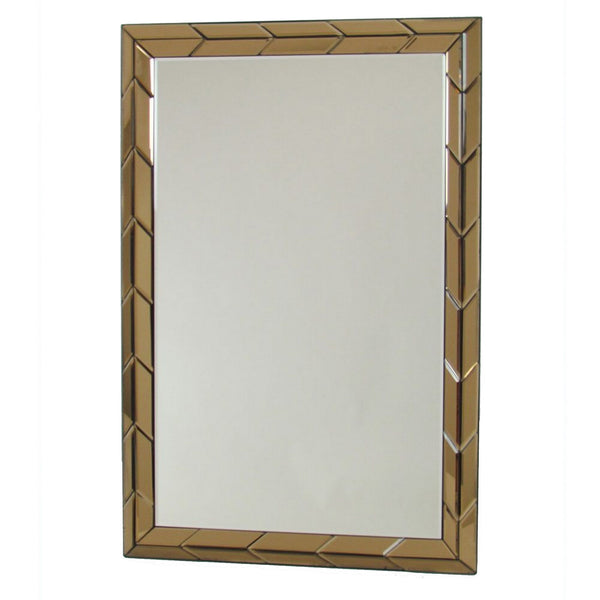 Rectangular Wood Frame Beveled Mirror, Brown and Silver - BM229406
