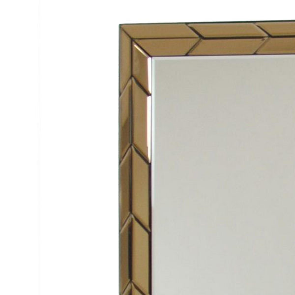 Rectangular Wood Frame Beveled Mirror, Brown and Silver - BM229406