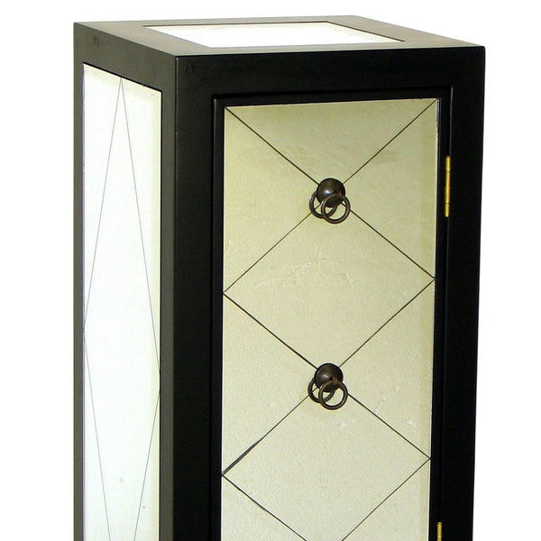 34 Inch Wood and Mirror Storage Chest with 1 Door, Black - BM229409