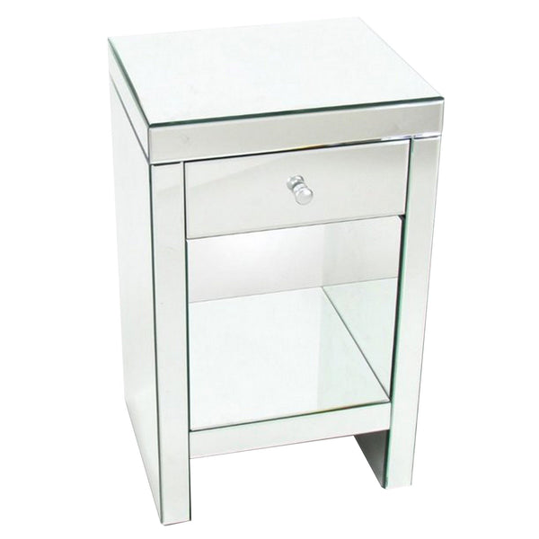 26 Inch Beveled Mirror Chest with 1 Drawer, Silver - BM229416