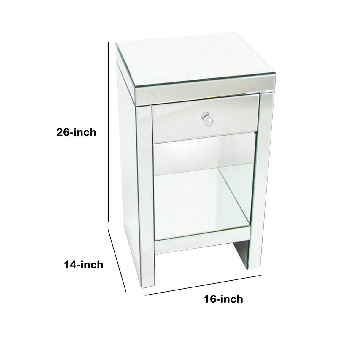 26 Inch Beveled Mirror Chest with 1 Drawer, Silver - BM229416