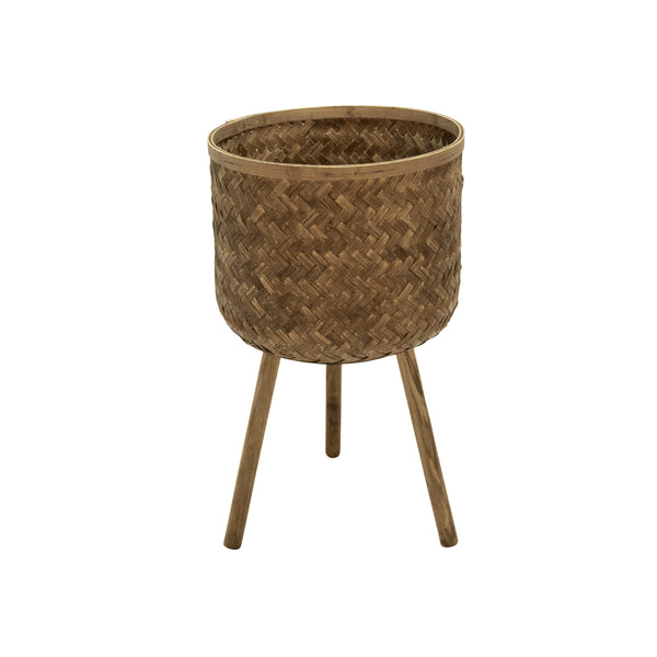 Round Bamboo Planters with Angled Tripod Legs, Set of 3, Brown - BM229452