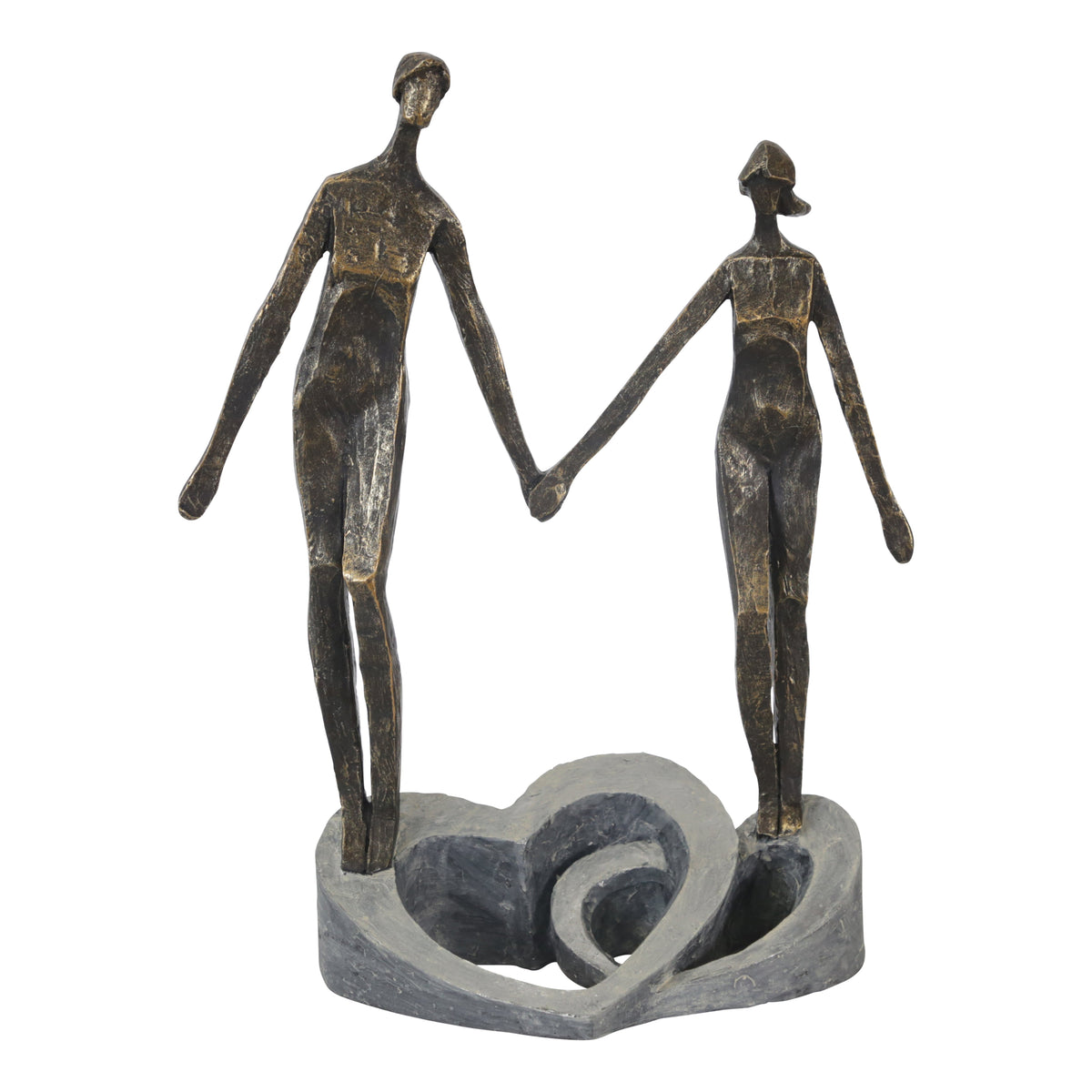 13 Inch Polyresin Couple Holding Hand Figurine, Bronze - BM229551