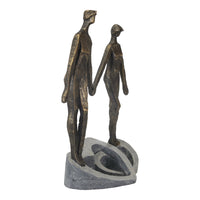 13 Inch Polyresin Couple Holding Hand Figurine, Bronze - BM229551