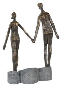 13 Inch Polyresin Couple Holding Hand Figurine, Bronze - BM229551