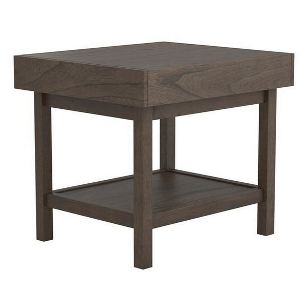 Rectangular Wooden Top End Table with 1 Hidden Drawer, Taupe Gray - BM229635