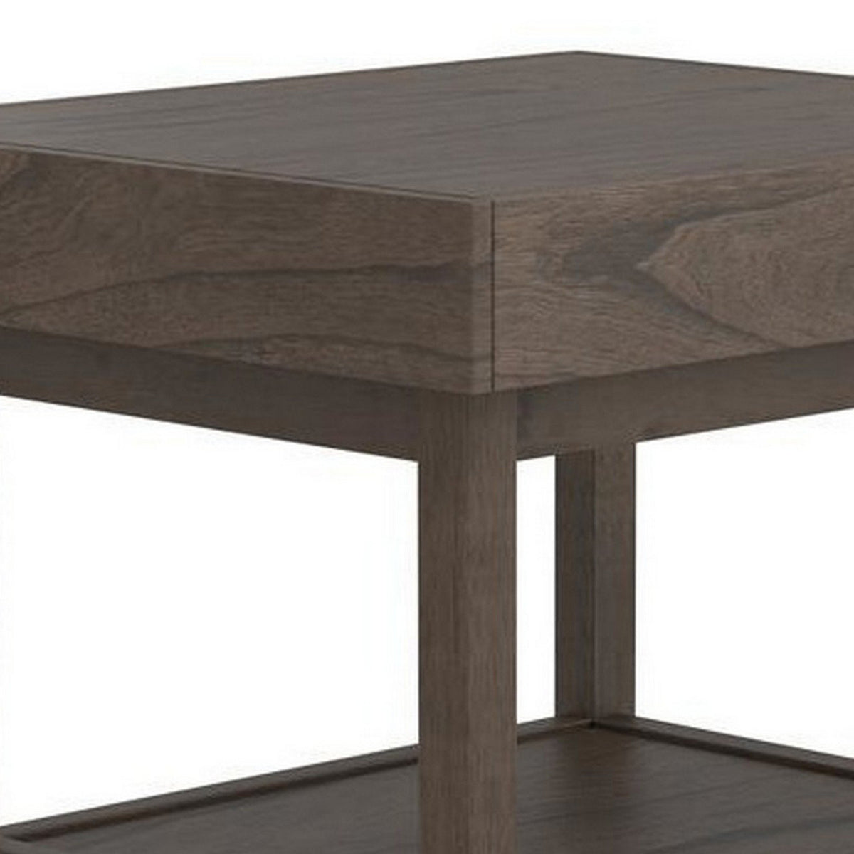 Rectangular Wooden Top End Table with 1 Hidden Drawer, Taupe Gray - BM229635