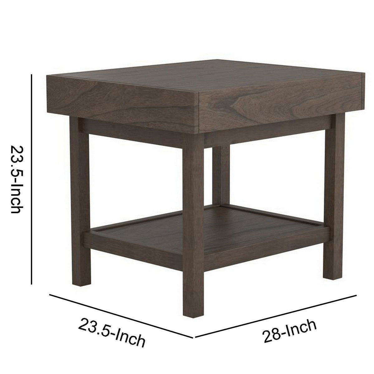 Rectangular Wooden Top End Table with 1 Hidden Drawer, Taupe Gray - BM229635